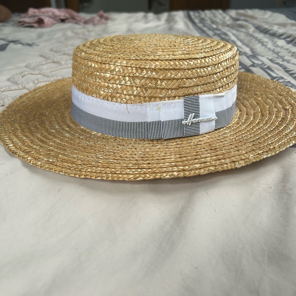 Straw Boater Hat with Ribbon
